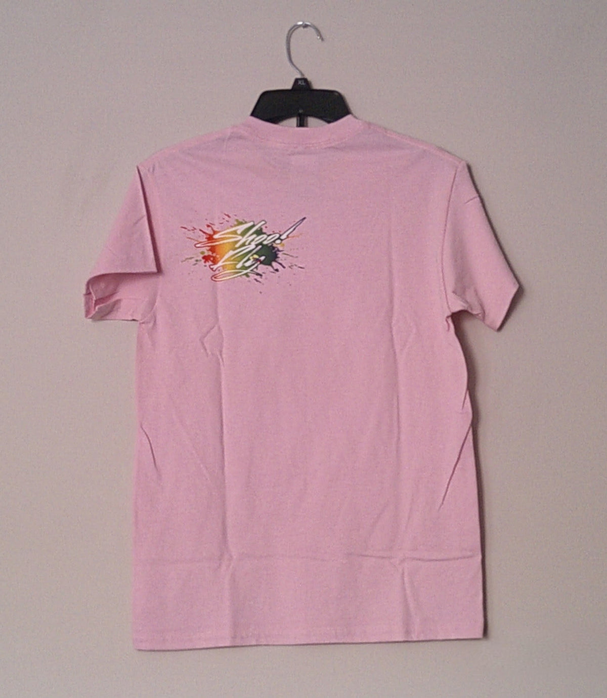 Pink Shoo! Fly logo Big center Front small logo Back Left