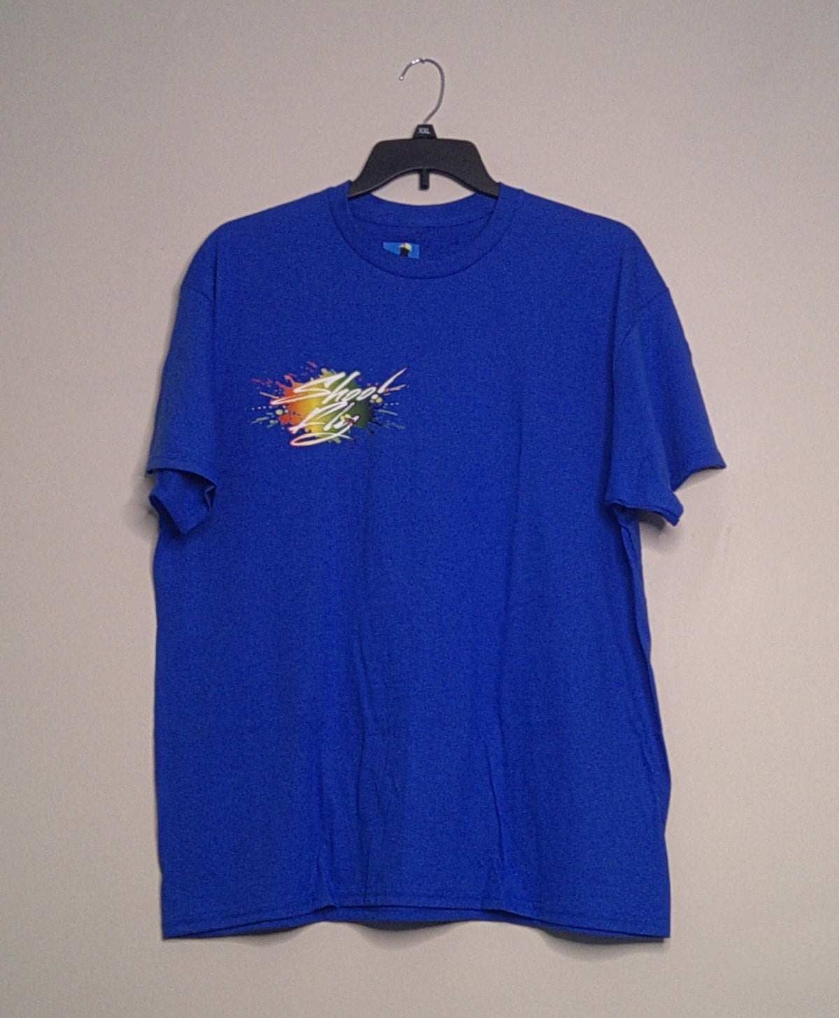 Shoo! Fly logo small right front logo Big center back